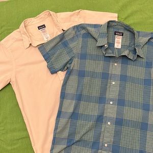 2 medium Patagonia organic cotton short sleeve button down shirts.